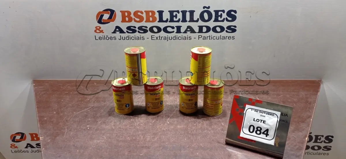 LOTE 084 - 06 LATAS DE THINNER PREMIUM DE 450ML CADA MARCA NATRIELLI. (NO ESTADO) ATENÇÃO! FAZER A VISITAÇÃO ANTES DE ARREMATAR, NÃO SABEMOS SE FUNCIONA, LEILÃO NÃO TEM GARANTIA E NEM DEVOLUÇÃO, SUJEITO A POSSÍVEIS AVARIAS VISÍVEIS/OCULTAS E/OU AUSÊNCIA DE COMPONENTES.