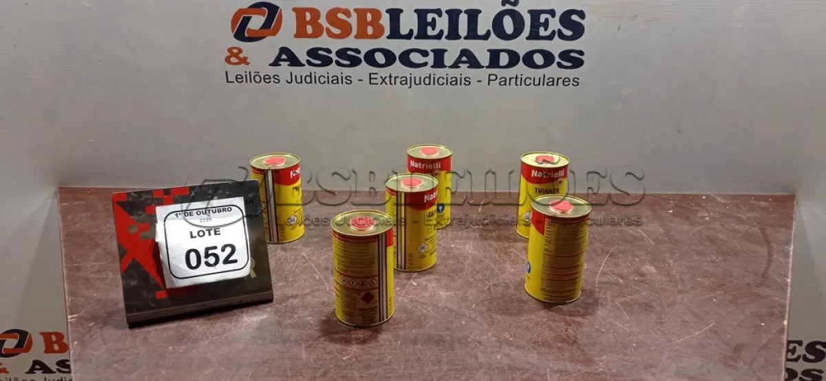 LOTE 052 - 06 LATAS DE THINNER PREMIUM DE 450ML CADA MARCA NATRIELLI. (NO ESTADO) ATENÇÃO! FAZER A VISITAÇÃO ANTES DE ARREMATAR, NÃO SABEMOS SE FUNCIONA, LEILÃO NÃO TEM GARANTIA E NEM DEVOLUÇÃO, SUJEITO A POSSÍVEIS AVARIAS VISÍVEIS/OCULTAS E/OU AUSÊNCIA DE COMPONENTES.