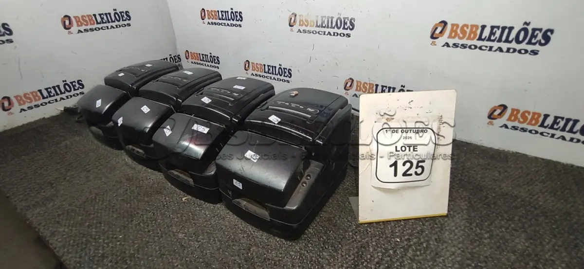 LOTE 125 - 04 IMPRESSORAS TÉRMICAS. (NO ESTADO) ATENÇÃO! FAZER A VISITAÇÃO ANTES DE ARREMATAR, NÃO SABEMOS SE FUNCIONA, LEILÃO NÃO TEM GARANTIA E NEM DEVOLUÇÃO, SUJEITO A POSSÍVEIS AVARIAS VISÍVEIS/OCULTAS E/OU AUSÊNCIA DE COMPONENTES.