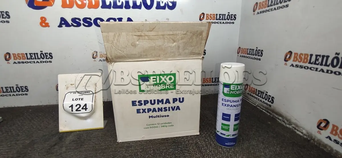 LOTE 124 - 12 UNIDADES DE ESPUMA PU EXPANSIVA DE 500ML CADA MARCA EIXO NOBRE. (NO ESTADO) ATENÇÃO! FAZER A VISITAÇÃO ANTES DE ARREMATAR, NÃO SABEMOS SE FUNCIONA, LEILÃO NÃO TEM GARANTIA E NEM DEVOLUÇÃO, SUJEITO A POSSÍVEIS AVARIAS VISÍVEIS/OCULTAS E/OU AUSÊNCIA DE COMPONENTES.