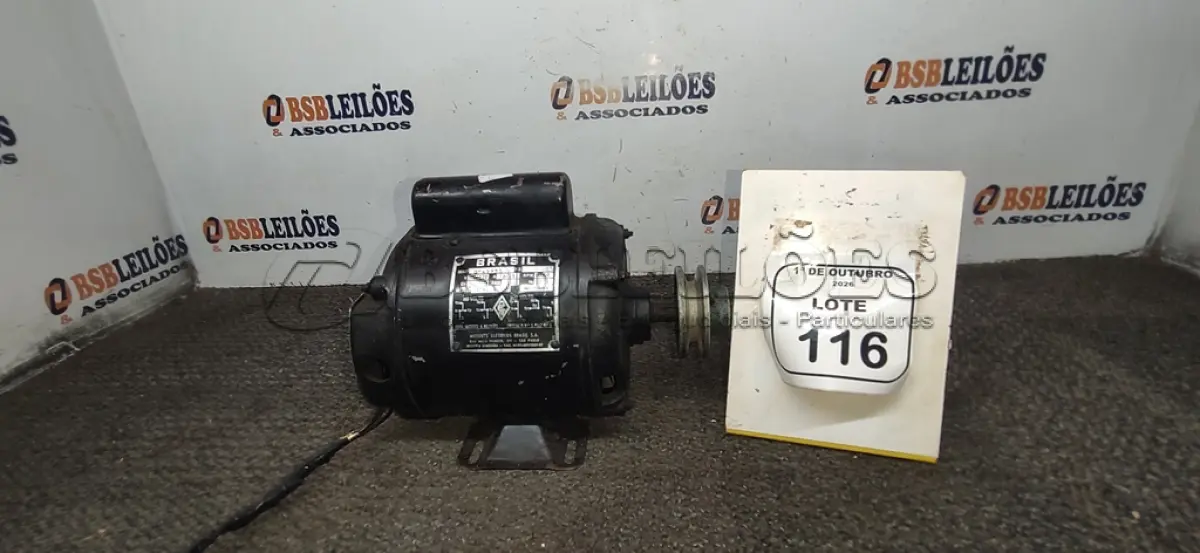 LOTE 116 - 01 MOTOR MONOFÁSICO MODELO 56-RC-3504 DE ½ CV E 1740 RPM MARCA MEB. (NO ESTADO) ATENÇÃO! FAZER A VISITAÇÃO ANTES DE ARREMATAR, NÃO SABEMOS SE FUNCIONA, LEILÃO NÃO TEM GARANTIA E NEM DEVOLUÇÃO, SUJEITO A POSSÍVEIS AVARIAS VISÍVEIS/OCULTAS E/OU AUSÊNCIA DE COMPONENTES.