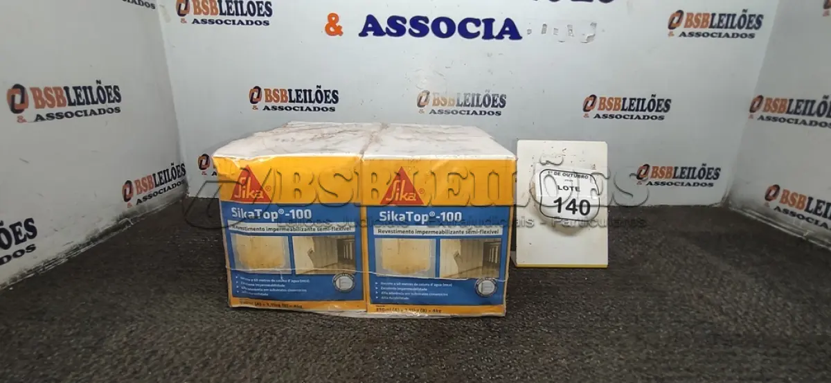 LOTE 140 - 04 CAIXAS DE REVESTIMENTO IMPERMEABILIZANTE SEMI-FLEXIVEL DE 4KG CADA MARCA SIKA. (NO ESTADO) ATENÇÃO! FAZER A VISITAÇÃO ANTES DE ARREMATAR, NÃO SABEMOS SE FUNCIONA, LEILÃO NÃO TEM GARANTIA E NEM DEVOLUÇÃO, SUJEITO A POSSÍVEIS AVARIAS VISÍVEIS/OCULTAS E/OU AUSÊNCIA DE COMPONENTES.