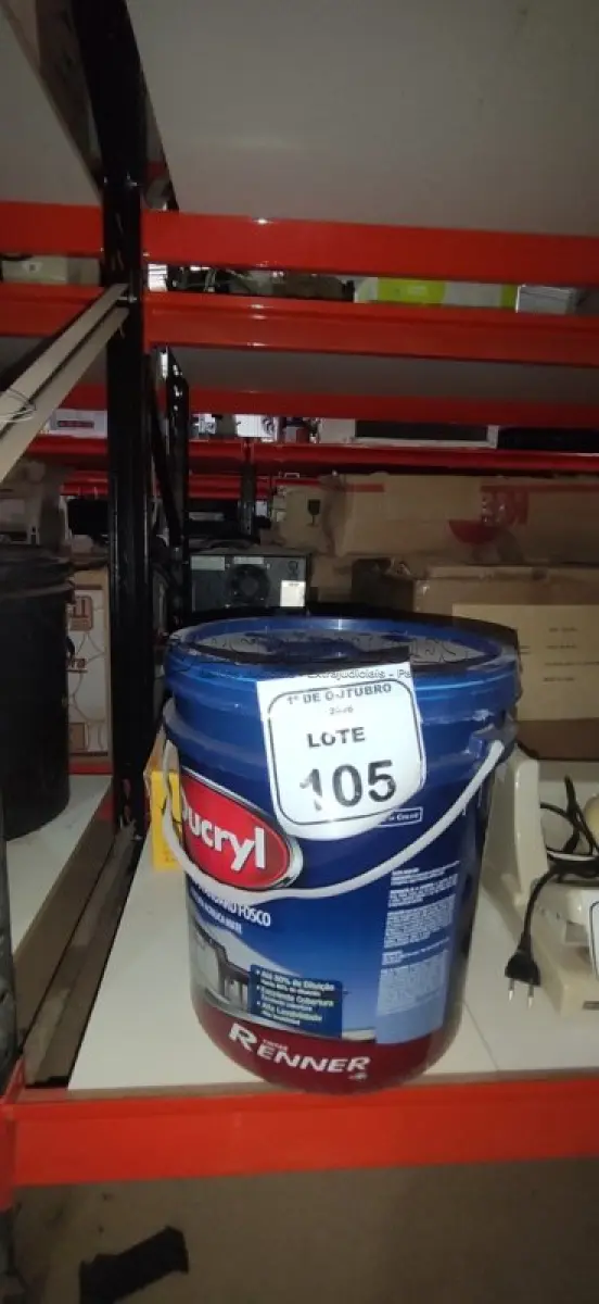 LOTE 105 - 01 BALDE DE TINTA ACRÍLICA STANDARD FOSCO DE 18L NA COR CÉU DE VERÃO FOSCO MARCA DUCRYL. (NO ESTADO) ATENÇÃO! FAZER A VISITAÇÃO ANTES DE ARREMATAR, NÃO SABEMOS SE FUNCIONA, LEILÃO NÃO TEM GARANTIA E NEM DEVOLUÇÃO, SUJEITO A POSSÍVEIS AVARIAS VISÍVEIS/OCULTAS E/OU AUSÊNCIA DE COMPONENTES.