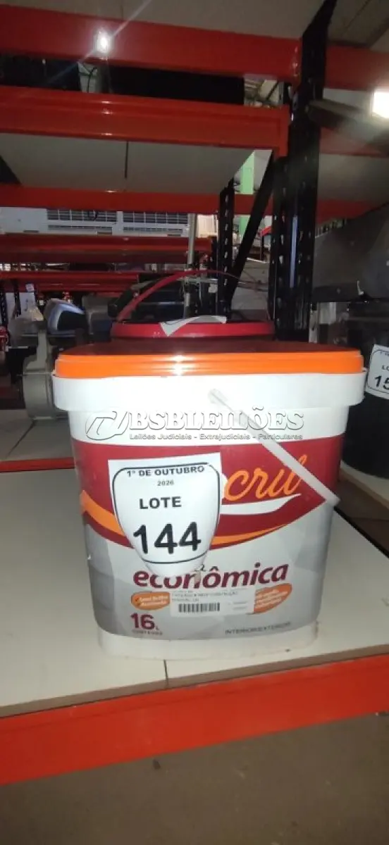 LOTE 144 - 01 BALDE DE TINTA ECONÔMICA DE 16L NA COR BRANCO NEVE MARCA RENOCRIL. (NO ESTADO) ATENÇÃO! FAZER A VISITAÇÃO ANTES DE ARREMATAR, NÃO SABEMOS SE FUNCIONA, LEILÃO NÃO TEM GARANTIA E NEM DEVOLUÇÃO, SUJEITO A POSSÍVEIS AVARIAS VISÍVEIS/OCULTAS E/OU AUSÊNCIA DE COMPONENTES.