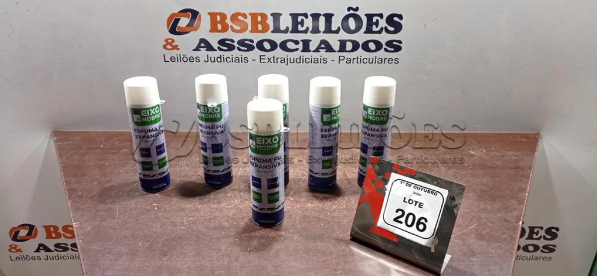 LOTE 206 - 06 UNIDADES DE ESPUMA PU EXPANSIVA DE 500ML CADA MARCA EIXO NOBRE. (NO ESTADO) ATENÇÃO! FAZER A VISITAÇÃO ANTES DE ARREMATAR, NÃO SABEMOS SE FUNCIONA, LEILÃO NÃO TEM GARANTIA E NEM DEVOLUÇÃO, SUJEITO A POSSÍVEIS AVARIAS VISÍVEIS/OCULTAS E/OU AUSÊNCIA DE COMPONENTES.