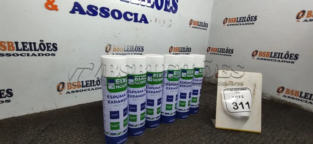 LOTE 311 - 06 UNIDADES DE ESPUMA PU EXPANSIVA DE 500ML CADA MARCA EIXO NOBRE. (NO ESTADO) ATENÇÃO! FAZER A VISITAÇÃO ANTES DE ARREMATAR, NÃO SABEMOS SE FUNCIONA, LEILÃO NÃO TEM GARANTIA E NEM DEVOLUÇÃO, SUJEITO A POSSÍVEIS AVARIAS VISÍVEIS/OCULTAS E/OU AUSÊNCIA DE COMPONENTES.