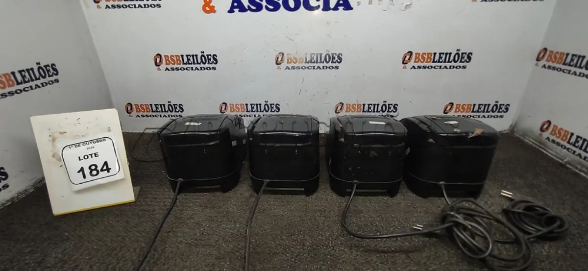 LOTE 184 - 04 IMPRESSORAS TÉRMICAS. (NO ESTADO) ATENÇÃO! FAZER A VISITAÇÃO ANTES DE ARREMATAR, NÃO SABEMOS SE FUNCIONA, LEILÃO NÃO TEM GARANTIA E NEM DEVOLUÇÃO, SUJEITO A POSSÍVEIS AVARIAS VISÍVEIS/OCULTAS E/OU AUSÊNCIA DE COMPONENTES.