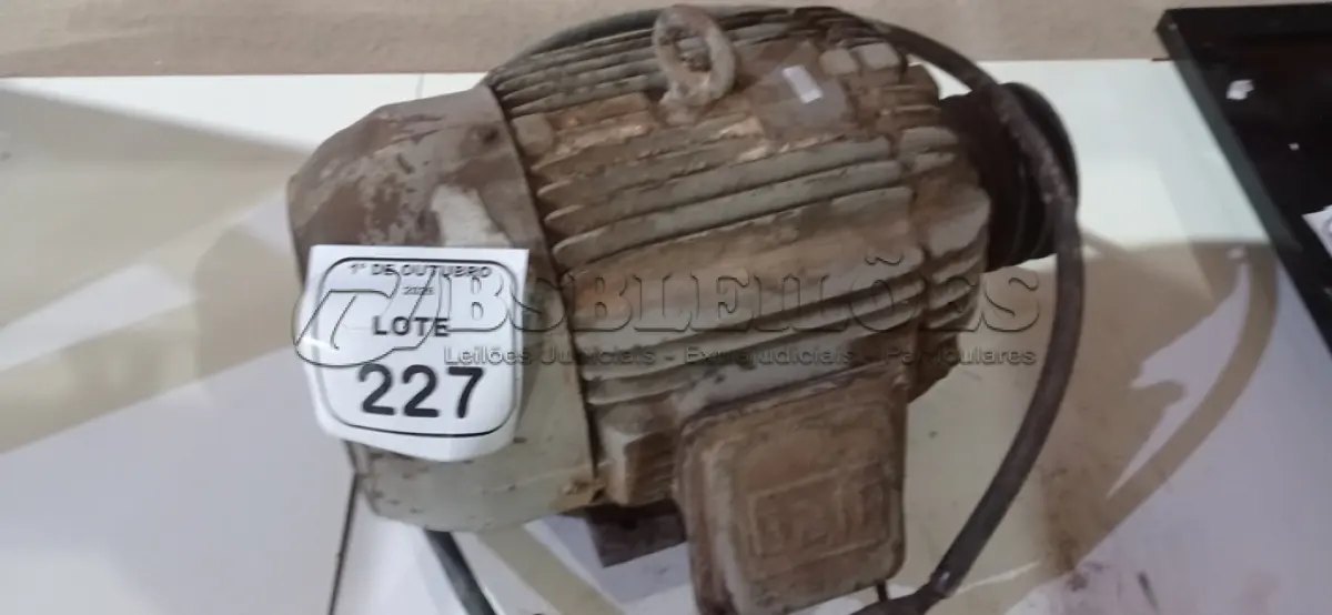 LOTE 227 - 01 MOTOR ELÉTRICO TRIFÁSICO. (NO ESTADO) ATENÇÃO! FAZER A VISITAÇÃO ANTES DE ARREMATAR, NÃO SABEMOS SE FUNCIONA, LEILÃO NÃO TEM GARANTIA E NEM DEVOLUÇÃO, SUJEITO A POSSÍVEIS AVARIAS VISÍVEIS/OCULTAS E/OU AUSÊNCIA DE COMPONENTES.