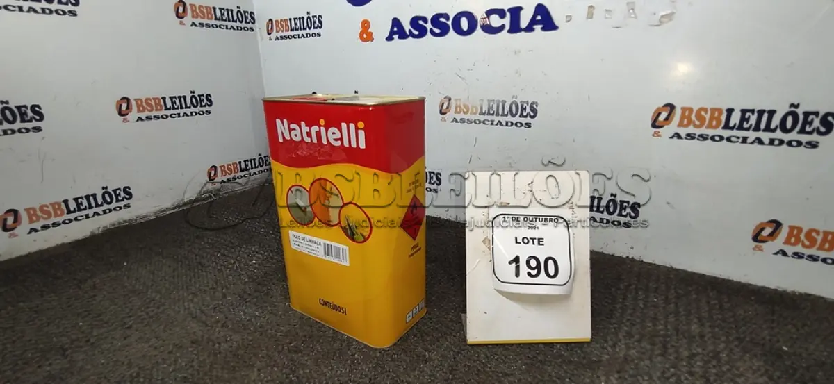 LOTE 190 - 01 LATA DE ÓLEO DE LINHAÇA DE 5L MARCA NATRIELLI. (NO ESTADO) ATENÇÃO! FAZER A VISITAÇÃO ANTES DE ARREMATAR, NÃO SABEMOS SE FUNCIONA, LEILÃO NÃO TEM GARANTIA E NEM DEVOLUÇÃO, SUJEITO A POSSÍVEIS AVARIAS VISÍVEIS/OCULTAS E/OU AUSÊNCIA DE COMPONENTES.