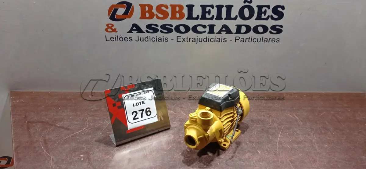 LOTE 276 - 01 BOMBA PERIFÉRICA ½ CV 60HZ MARCA FERTAK. (NO ESTADO) ATENÇÃO! FAZER A VISITAÇÃO ANTES DE ARREMATAR, NÃO SABEMOS SE FUNCIONA, LEILÃO NÃO TEM GARANTIA E NEM DEVOLUÇÃO, SUJEITO A POSSÍVEIS AVARIAS VISÍVEIS/OCULTAS E/OU AUSÊNCIA DE COMPONENTES.