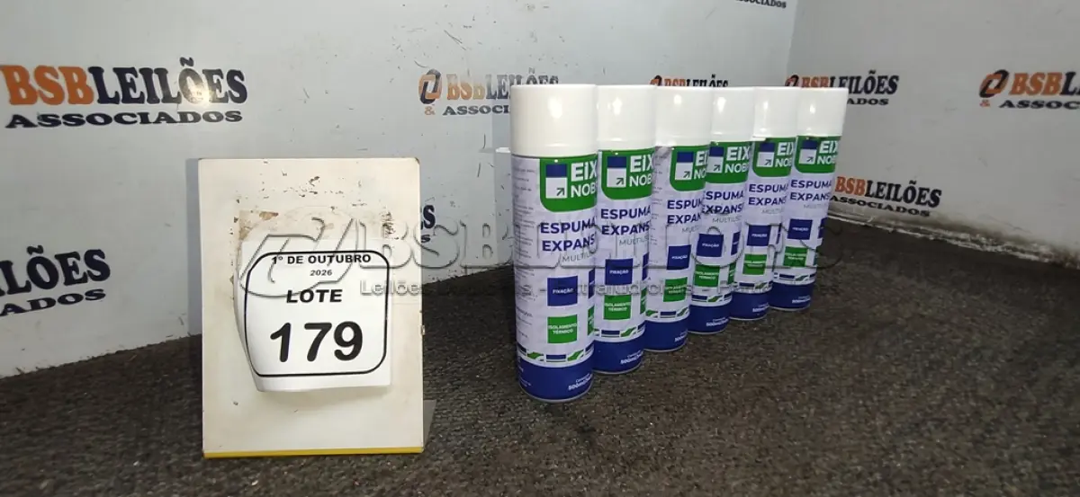 LOTE 179 - 06 UNIDADES DE ESPUMA PU EXPANSIVA DE 500ML CADA MARCA EIXO NOBRE. (NO ESTADO) ATENÇÃO! FAZER A VISITAÇÃO ANTES DE ARREMATAR, NÃO SABEMOS SE FUNCIONA, LEILÃO NÃO TEM GARANTIA E NEM DEVOLUÇÃO, SUJEITO A POSSÍVEIS AVARIAS VISÍVEIS/OCULTAS E/OU AUSÊNCIA DE COMPONENTES.