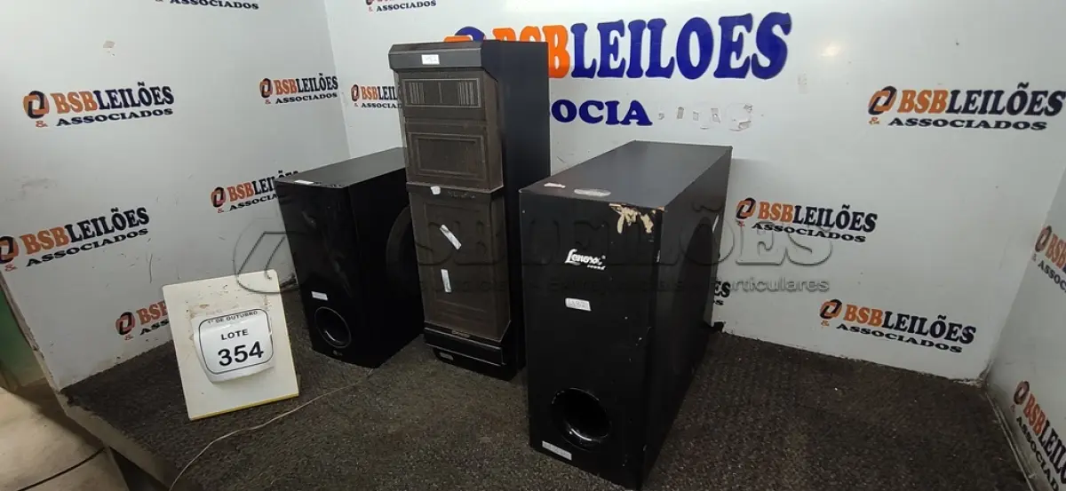 LOTE 354 - 01 CAIXA ACÚSTICA MARCA SHARP E 02 CAIXAS SUBWOOFER MARCAS LG E LENOXX. (NO ESTADO) ATENÇÃO! FAZER A VISITAÇÃO ANTES DE ARREMATAR, NÃO SABEMOS SE FUNCIONA, LEILÃO NÃO TEM GARANTIA E NEM DEVOLUÇÃO, SUJEITO A POSSÍVEIS AVARIAS VISÍVEIS/OCULTAS E/OU AUSÊNCIA DE COMPONENTES.