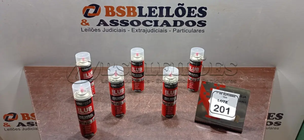 LOTE 201 - 06 LATAS DE DESENGRIPANTE LUBRIFICANTE DE USO GERAL DE 300ML CADA MARCA UNIPEGA. (NO ESTADO) ATENÇÃO! FAZER A VISITAÇÃO ANTES DE ARREMATAR, NÃO SABEMOS SE FUNCIONA, LEILÃO NÃO TEM GARANTIA E NEM DEVOLUÇÃO, SUJEITO A POSSÍVEIS AVARIAS VISÍVEIS/OCULTAS E/OU AUSÊNCIA DE COMPONENTES.