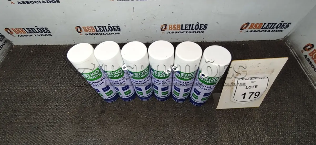 LOTE 179 - 06 UNIDADES DE ESPUMA PU EXPANSIVA DE 500ML CADA MARCA EIXO NOBRE. (NO ESTADO) ATENÇÃO! FAZER A VISITAÇÃO ANTES DE ARREMATAR, NÃO SABEMOS SE FUNCIONA, LEILÃO NÃO TEM GARANTIA E NEM DEVOLUÇÃO, SUJEITO A POSSÍVEIS AVARIAS VISÍVEIS/OCULTAS E/OU AUSÊNCIA DE COMPONENTES.