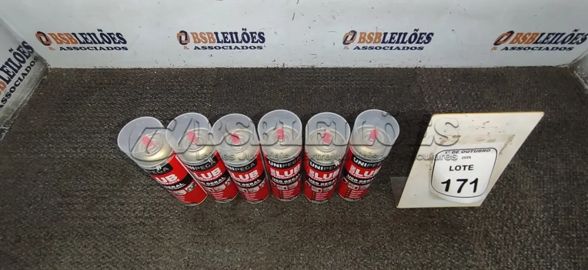 LOTE 171 - 06 LATAS DE DESENGRIPANTE LUBRIFICANTE DE USO GERAL DE 300ML CADA MARCA UNIPEGA. (NO ESTADO) ATENÇÃO! FAZER A VISITAÇÃO ANTES DE ARREMATAR, NÃO SABEMOS SE FUNCIONA, LEILÃO NÃO TEM GARANTIA E NEM DEVOLUÇÃO, SUJEITO A POSSÍVEIS AVARIAS VISÍVEIS/OCULTAS E/OU AUSÊNCIA DE COMPONENTES.