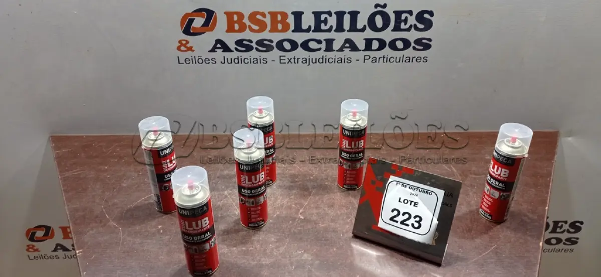 LOTE 223 - 06 LATAS DE DESENGRIPANTE LUBRIFICANTE DE USO GERAL DE 300ML CADA MARCA UNIPEGA. (NO ESTADO) ATENÇÃO! FAZER A VISITAÇÃO ANTES DE ARREMATAR, NÃO SABEMOS SE FUNCIONA, LEILÃO NÃO TEM GARANTIA E NEM DEVOLUÇÃO, SUJEITO A POSSÍVEIS AVARIAS VISÍVEIS/OCULTAS E/OU AUSÊNCIA DE COMPONENTES.
