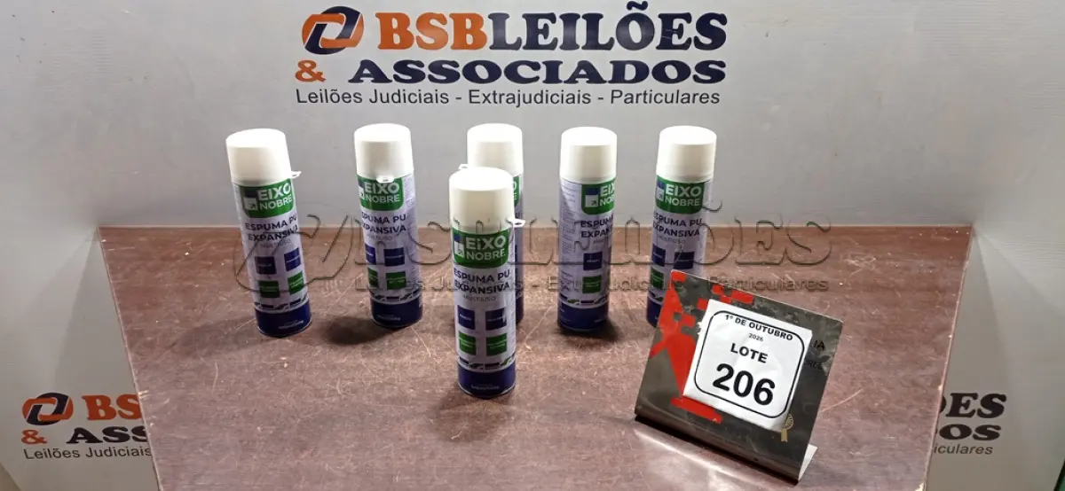 LOTE 206 - 06 UNIDADES DE ESPUMA PU EXPANSIVA DE 500ML CADA MARCA EIXO NOBRE. (NO ESTADO) ATENÇÃO! FAZER A VISITAÇÃO ANTES DE ARREMATAR, NÃO SABEMOS SE FUNCIONA, LEILÃO NÃO TEM GARANTIA E NEM DEVOLUÇÃO, SUJEITO A POSSÍVEIS AVARIAS VISÍVEIS/OCULTAS E/OU AUSÊNCIA DE COMPONENTES.