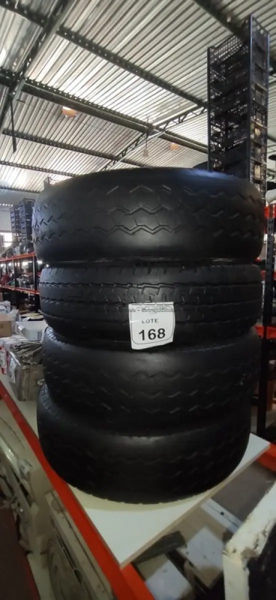 LOTE 168 - 04 PNEUS 225/75 16 USADOS. (NO ESTADO) ATENÇÃO! FAZER A VISITAÇÃO ANTES DE ARREMATAR, NÃO SABEMOS SE FUNCIONA, LEILÃO NÃO TEM GARANTIA E NEM DEVOLUÇÃO, SUJEITO A POSSÍVEIS AVARIAS VISÍVEIS/OCULTAS E/OU AUSÊNCIA DE COMPONENTES.