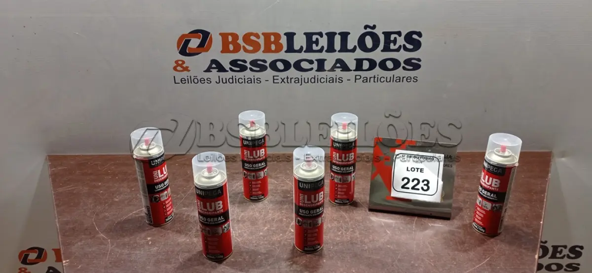 LOTE 223 - 06 LATAS DE DESENGRIPANTE LUBRIFICANTE DE USO GERAL DE 300ML CADA MARCA UNIPEGA. (NO ESTADO) ATENÇÃO! FAZER A VISITAÇÃO ANTES DE ARREMATAR, NÃO SABEMOS SE FUNCIONA, LEILÃO NÃO TEM GARANTIA E NEM DEVOLUÇÃO, SUJEITO A POSSÍVEIS AVARIAS VISÍVEIS/OCULTAS E/OU AUSÊNCIA DE COMPONENTES.