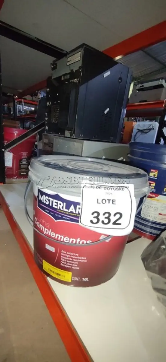 LOTE 332 - 01 BALDE DE TINTA PVA NA COR BRANCA DE 14L MARCA MISTERLAR. (NO ESTADO) ATENÇÃO! FAZER A VISITAÇÃO ANTES DE ARREMATAR, NÃO SABEMOS SE FUNCIONA, LEILÃO NÃO TEM GARANTIA E NEM DEVOLUÇÃO, SUJEITO A POSSÍVEIS AVARIAS VISÍVEIS/OCULTAS E/OU AUSÊNCIA DE COMPONENTES.
