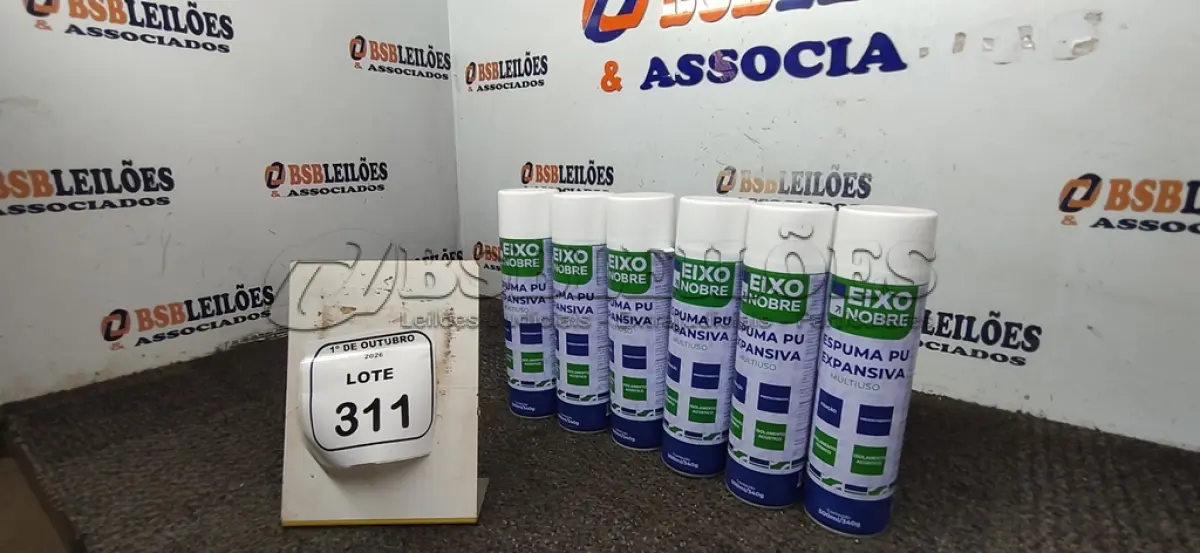 LOTE 311 - 06 UNIDADES DE ESPUMA PU EXPANSIVA DE 500ML CADA MARCA EIXO NOBRE. (NO ESTADO) ATENÇÃO! FAZER A VISITAÇÃO ANTES DE ARREMATAR, NÃO SABEMOS SE FUNCIONA, LEILÃO NÃO TEM GARANTIA E NEM DEVOLUÇÃO, SUJEITO A POSSÍVEIS AVARIAS VISÍVEIS/OCULTAS E/OU AUSÊNCIA DE COMPONENTES.