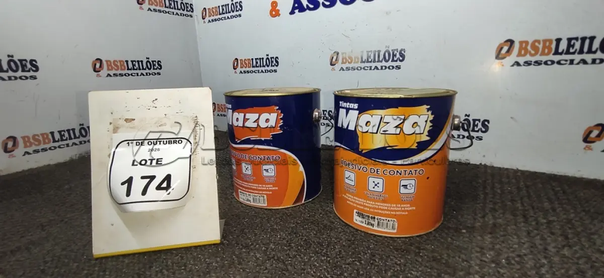 LOTE 174 - 02 LATAS DE ADESIVO DE CONTATO DE 2,80KG CADA MARCA MAZA. (NO ESTADO) ATENÇÃO! FAZER A VISITAÇÃO ANTES DE ARREMATAR, NÃO SABEMOS SE FUNCIONA, LEILÃO NÃO TEM GARANTIA E NEM DEVOLUÇÃO, SUJEITO A POSSÍVEIS AVARIAS VISÍVEIS/OCULTAS E/OU AUSÊNCIA DE COMPONENTES.