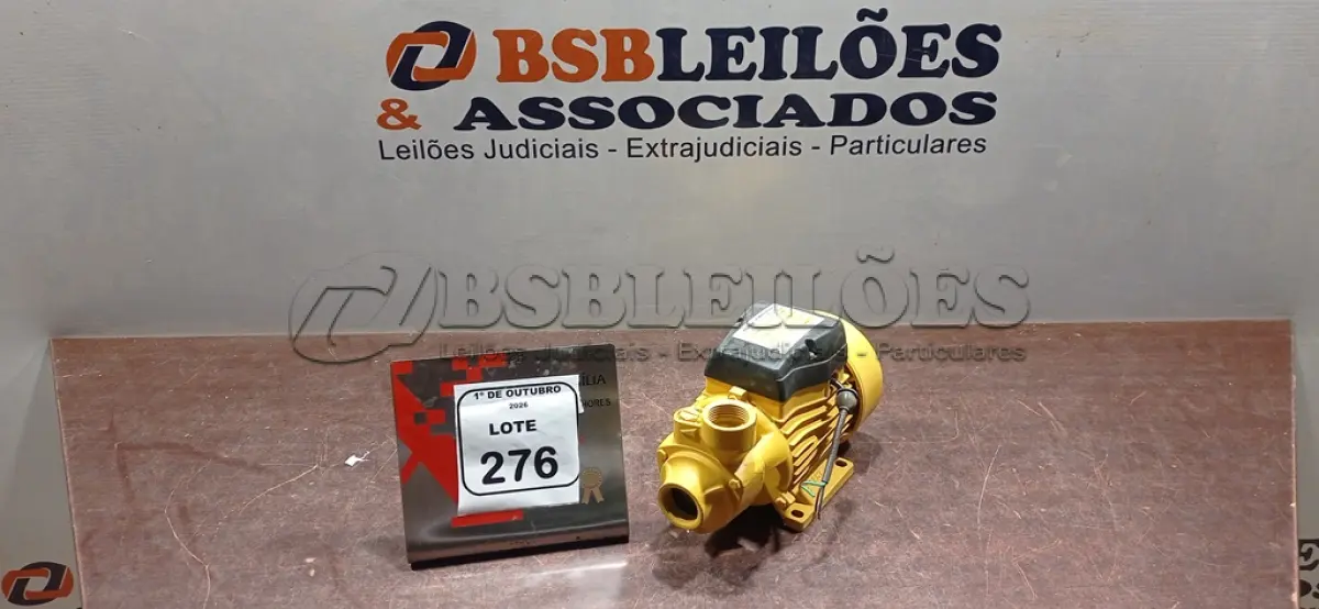 LOTE 276 - 01 BOMBA PERIFÉRICA ½ CV 60HZ MARCA FERTAK. (NO ESTADO) ATENÇÃO! FAZER A VISITAÇÃO ANTES DE ARREMATAR, NÃO SABEMOS SE FUNCIONA, LEILÃO NÃO TEM GARANTIA E NEM DEVOLUÇÃO, SUJEITO A POSSÍVEIS AVARIAS VISÍVEIS/OCULTAS E/OU AUSÊNCIA DE COMPONENTES.