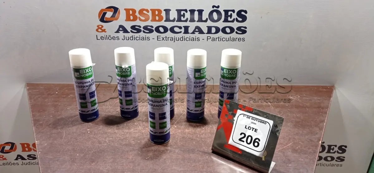 LOTE 206 - 06 UNIDADES DE ESPUMA PU EXPANSIVA DE 500ML CADA MARCA EIXO NOBRE. (NO ESTADO) ATENÇÃO! FAZER A VISITAÇÃO ANTES DE ARREMATAR, NÃO SABEMOS SE FUNCIONA, LEILÃO NÃO TEM GARANTIA E NEM DEVOLUÇÃO, SUJEITO A POSSÍVEIS AVARIAS VISÍVEIS/OCULTAS E/OU AUSÊNCIA DE COMPONENTES.