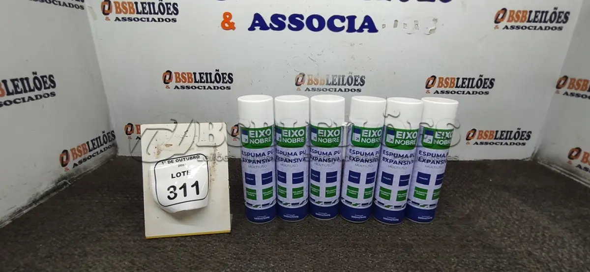 LOTE 311 - 06 UNIDADES DE ESPUMA PU EXPANSIVA DE 500ML CADA MARCA EIXO NOBRE. (NO ESTADO) ATENÇÃO! FAZER A VISITAÇÃO ANTES DE ARREMATAR, NÃO SABEMOS SE FUNCIONA, LEILÃO NÃO TEM GARANTIA E NEM DEVOLUÇÃO, SUJEITO A POSSÍVEIS AVARIAS VISÍVEIS/OCULTAS E/OU AUSÊNCIA DE COMPONENTES.