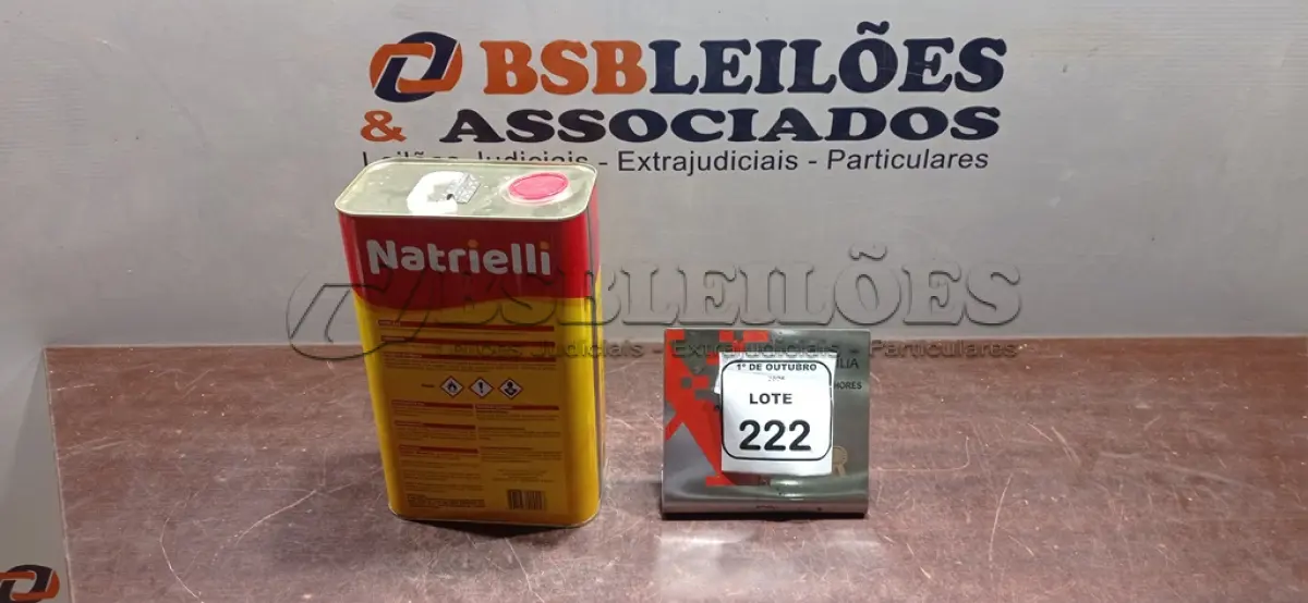LOTE 222 - 01 LATA DE SOLVENTE NATRI-RAZ PREMIUM DE 5L MARCA NATRIELLI. (NO ESTADO) ATENÇÃO! FAZER A VISITAÇÃO ANTES DE ARREMATAR, NÃO SABEMOS SE FUNCIONA, LEILÃO NÃO TEM GARANTIA E NEM DEVOLUÇÃO, SUJEITO A POSSÍVEIS AVARIAS VISÍVEIS/OCULTAS E/OU AUSÊNCIA DE COMPONENTES.