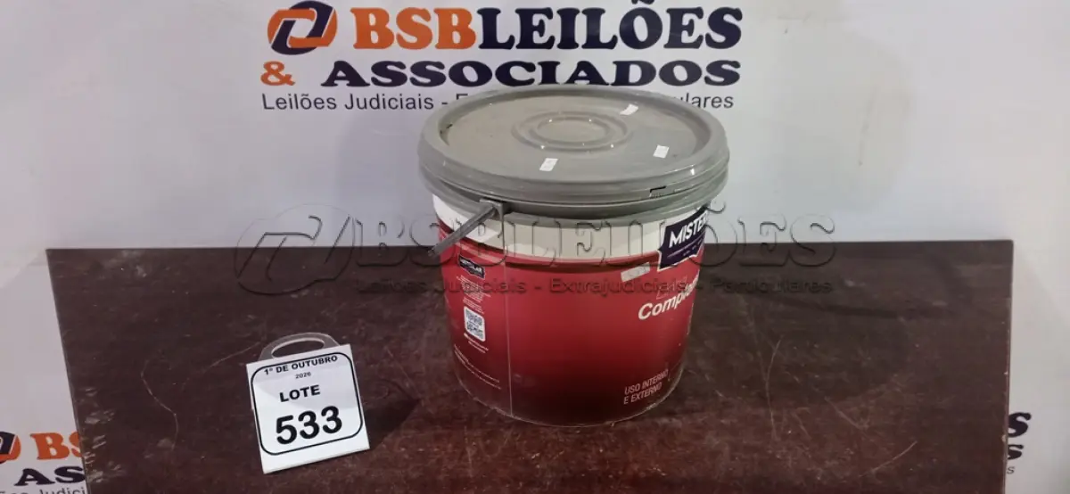 LOTE 533 - 01 BALDE DE TINTA PVA NA COR BRANCA DE 14L MARCA MISTERLAR. (NO ESTADO) ATENÇÃO! FAZER A VISITAÇÃO ANTES DE ARREMATAR, NÃO SABEMOS SE FUNCIONA, LEILÃO NÃO TEM GARANTIA E NEM DEVOLUÇÃO, SUJEITO A POSSÍVEIS AVARIAS VISÍVEIS/OCULTAS E/OU AUSÊNCIA DE COMPONENTES.