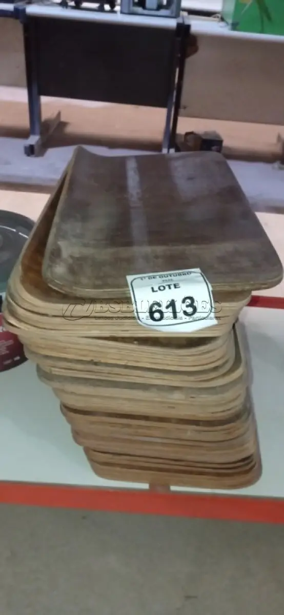 LOTE 613 - 40 PLACAS DE MADEIRA. (NO ESTADO) ATENÇÃO! FAZER A VISITAÇÃO ANTES DE ARREMATAR, NÃO SABEMOS SE FUNCIONA, LEILÃO NÃO TEM GARANTIA E NEM DEVOLUÇÃO, SUJEITO A POSSÍVEIS AVARIAS VISÍVEIS/OCULTAS E/OU AUSÊNCIA DE COMPONENTES.