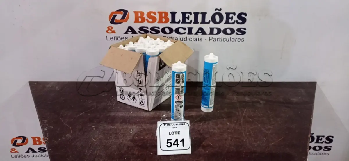 LOTE 541 - 12 UNIDADES DE SILICONE ACÉTICO MARCA UNIPEGA. (NO ESTADO) ATENÇÃO! FAZER A VISITAÇÃO ANTES DE ARREMATAR, NÃO SABEMOS SE FUNCIONA, LEILÃO NÃO TEM GARANTIA E NEM DEVOLUÇÃO, SUJEITO A POSSÍVEIS AVARIAS VISÍVEIS/OCULTAS E/OU AUSÊNCIA DE COMPONENTES.