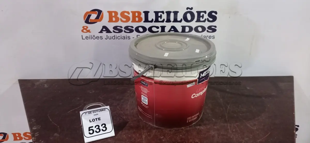 LOTE 533 - 01 BALDE DE TINTA PVA NA COR BRANCA DE 14L MARCA MISTERLAR. (NO ESTADO) ATENÇÃO! FAZER A VISITAÇÃO ANTES DE ARREMATAR, NÃO SABEMOS SE FUNCIONA, LEILÃO NÃO TEM GARANTIA E NEM DEVOLUÇÃO, SUJEITO A POSSÍVEIS AVARIAS VISÍVEIS/OCULTAS E/OU AUSÊNCIA DE COMPONENTES.