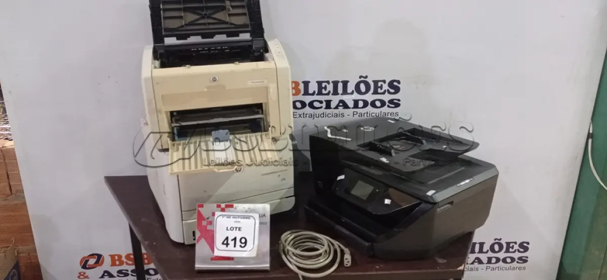 LOTE 419 - 03 IMPRESSORAS MODELO OFFICEJET PRO 6970, LASERJET 1022 E LASERJET P2055 MARCA HP. (NO ESTADO) ATENÇÃO! FAZER A VISITAÇÃO ANTES DE ARREMATAR, NÃO SABEMOS SE FUNCIONA, LEILÃO NÃO TEM GARANTIA E NEM DEVOLUÇÃO, SUJEITO A POSSÍVEIS AVARIAS VISÍVEIS/OCULTAS E/OU AUSÊNCIA DE COMPONENTES.