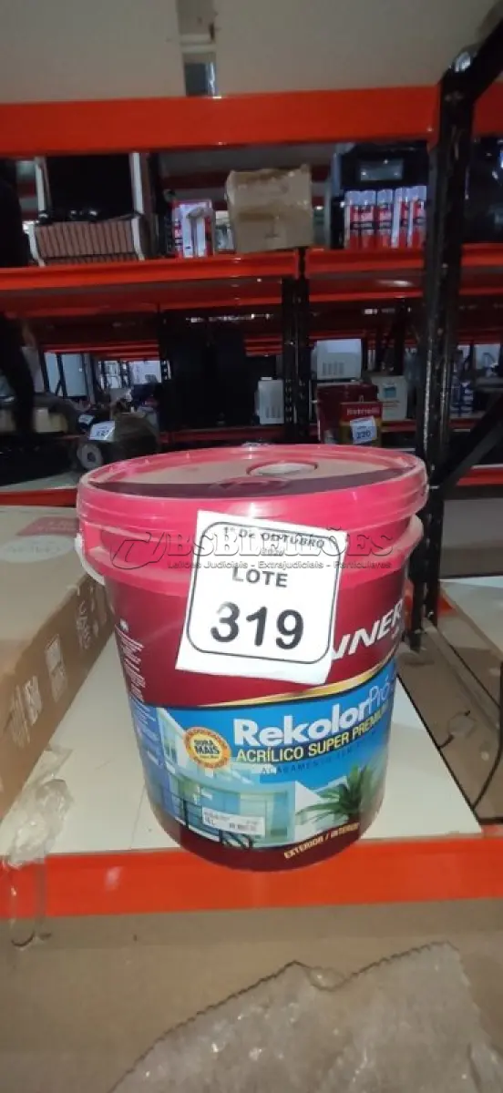 LOTE 319 - 01 BALDE DE TINTA ACRÍLICA SUPER PREMIUM NA COR BASE INTENSA SEMIBRILHO DE 16L MARCA RENNER. (NO ESTADO) ATENÇÃO! FAZER A VISITAÇÃO ANTES DE ARREMATAR, NÃO SABEMOS SE FUNCIONA, LEILÃO NÃO TEM GARANTIA E NEM DEVOLUÇÃO, SUJEITO A POSSÍVEIS AVARIAS VISÍVEIS/OCULTAS E/OU AUSÊNCIA DE COMPONENTES.