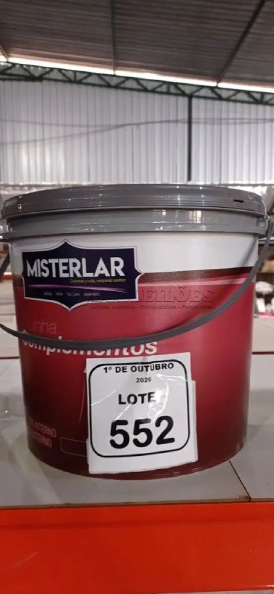 LOTE 552 - 01 BALDE DE TINTA PVA NA COR BRANCA DE 14L MARCA MISTERLAR. (NO ESTADO) ATENÇÃO! FAZER A VISITAÇÃO ANTES DE ARREMATAR, NÃO SABEMOS SE FUNCIONA, LEILÃO NÃO TEM GARANTIA E NEM DEVOLUÇÃO, SUJEITO A POSSÍVEIS AVARIAS VISÍVEIS/OCULTAS E/OU AUSÊNCIA DE COMPONENTES.