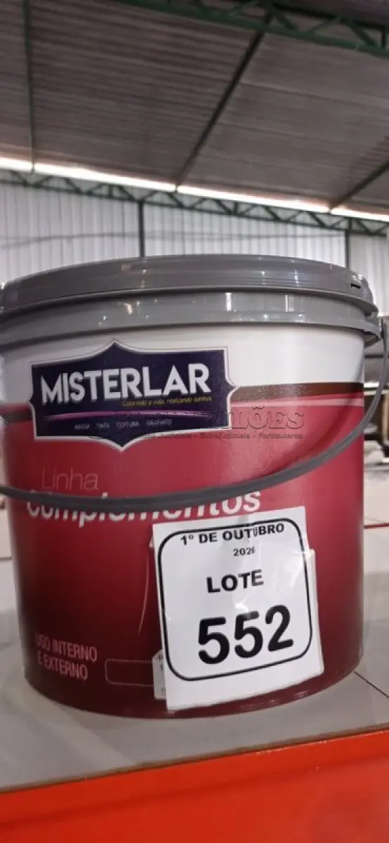 LOTE 552 - 01 BALDE DE TINTA PVA NA COR BRANCA DE 14L MARCA MISTERLAR. (NO ESTADO) ATENÇÃO! FAZER A VISITAÇÃO ANTES DE ARREMATAR, NÃO SABEMOS SE FUNCIONA, LEILÃO NÃO TEM GARANTIA E NEM DEVOLUÇÃO, SUJEITO A POSSÍVEIS AVARIAS VISÍVEIS/OCULTAS E/OU AUSÊNCIA DE COMPONENTES.