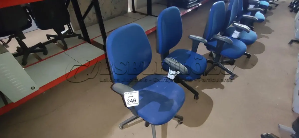 LOTE 246 - 02 CADEIRAS DE ESCRITÓRIO GIRATÓRIA. (NO ESTADO) ATENÇÃO! FAZER A VISITAÇÃO ANTES DE ARREMATAR, NÃO SABEMOS SE FUNCIONA, LEILÃO NÃO TEM GARANTIA E NEM DEVOLUÇÃO, SUJEITO A POSSÍVEIS AVARIAS VISÍVEIS/OCULTAS E/OU AUSÊNCIA DE COMPONENTES.