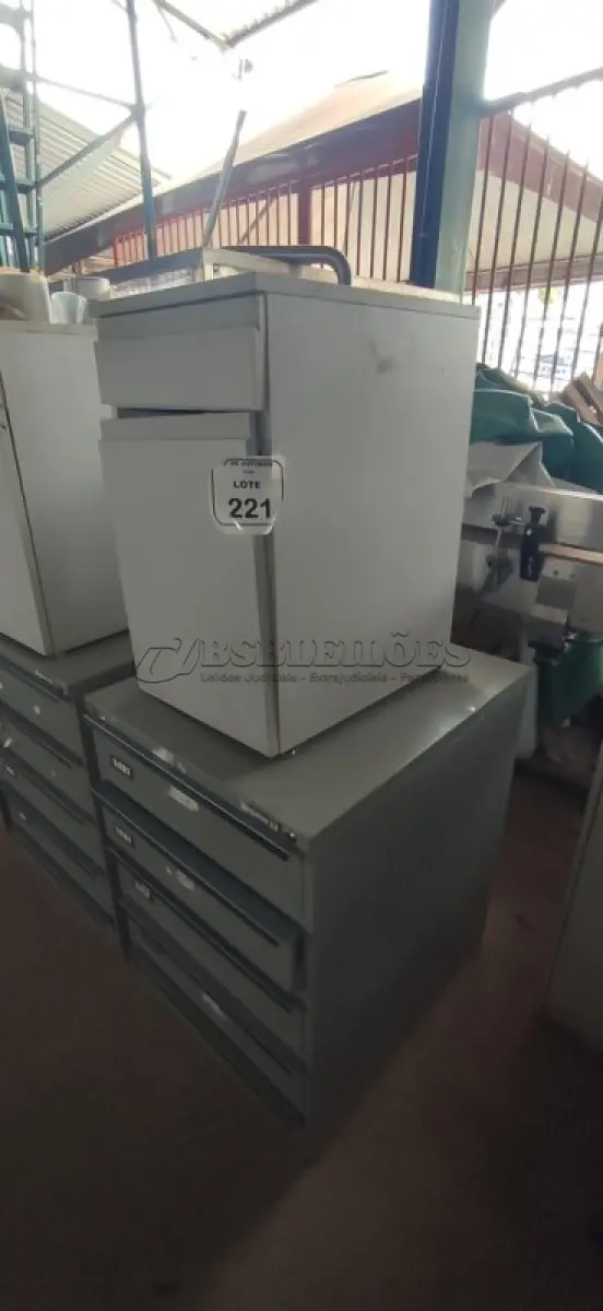 LOTE 221 - 01 ARQUIVO BAIXO DE AÇO COM 05 GAVETAS E 01 ARMÁRIO BAIXO COM 01 GAVETA E SUPORTE PARA CPU. (NO ESTADO) ATENÇÃO! FAZER A VISITAÇÃO ANTES DE ARREMATAR, NÃO SABEMOS SE FUNCIONA, LEILÃO NÃO TEM GARANTIA E NEM DEVOLUÇÃO, SUJEITO A POSSÍVEIS AVARIAS VISÍVEIS/OCULTAS E/OU AUSÊNCIA DE COMPONENTES.