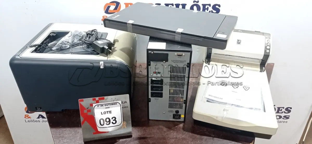 LOTE 093 - 01 IMPRESSORA MODELO COLOR LASERJET CP1515N MARCA HP, 01 NOBREAK DE 1684VA MRCA SMS E 02 SCANNERS. (NO ESTADO) ATENÇÃO! FAZER A VISITAÇÃO ANTES DE ARREMATAR, NÃO SABEMOS SE FUNCIONA, LEILÃO NÃO TEM GARANTIA E NEM DEVOLUÇÃO, SUJEITO A POSSÍVEIS AVARIAS VISÍVEIS/OCULTAS E/OU AUSÊNCIA DE COMPONENTES.