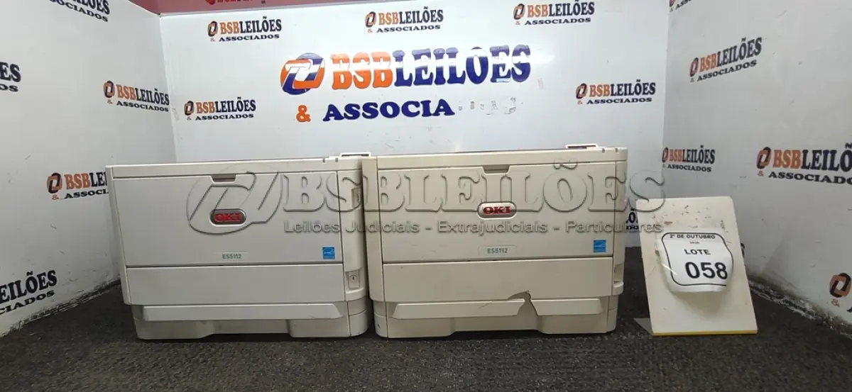 LOTE 058 - 02 IMPRESSORAS MODELO ES5112 MARCA OKI. (NO ESTADO) ATENÇÃO! FAZER A VISITAÇÃO ANTES DE ARREMATAR, NÃO SABEMOS SE FUNCIONA, LEILÃO NÃO TEM GARANTIA E NEM DEVOLUÇÃO, SUJEITO A POSSÍVEIS AVARIAS VISÍVEIS/OCULTAS E/OU AUSÊNCIA DE COMPONENTES.