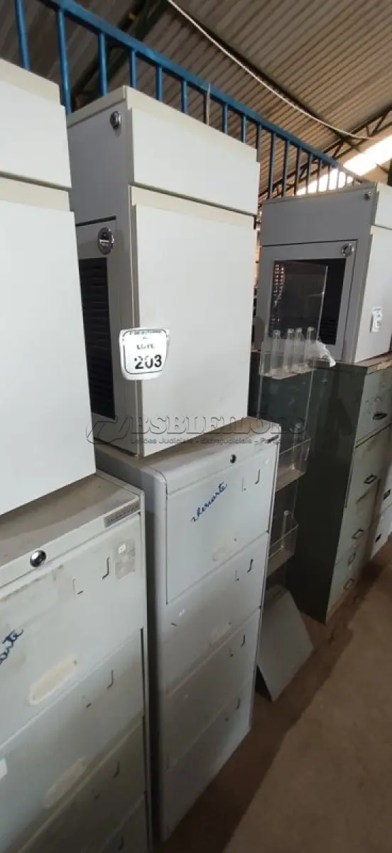 LOTE 203 - 01 ARQUIVO DE AÇO COM 04 GAVETAS E 01 ARMÁRIO BAIXO COM 01 GAVETA E SUPORTE PARA CPU. (NO ESTADO) ATENÇÃO! FAZER A VISITAÇÃO ANTES DE ARREMATAR, NÃO SABEMOS SE FUNCIONA, LEILÃO NÃO TEM GARANTIA E NEM DEVOLUÇÃO, SUJEITO A POSSÍVEIS AVARIAS VISÍVEIS/OCULTAS E/OU AUSÊNCIA DE COMPONENTES.