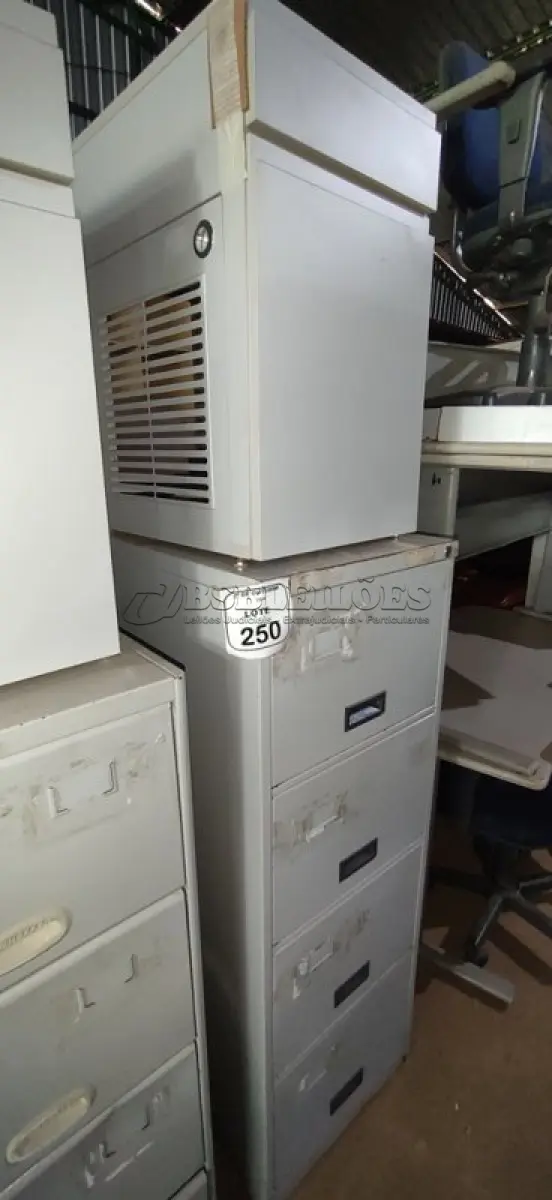 LOTE 250 - 01 ARQUIVO DE AÇO COM 04 GAVETAS E 01 ARMÁRIO BAIXO COM 01 GAVETA E SUPORTE PARA CPU. (NO ESTADO) ATENÇÃO! FAZER A VISITAÇÃO ANTES DE ARREMATAR, NÃO SABEMOS SE FUNCIONA, LEILÃO NÃO TEM GARANTIA E NEM DEVOLUÇÃO, SUJEITO A POSSÍVEIS AVARIAS VISÍVEIS/OCULTAS E/OU AUSÊNCIA DE COMPONENTES.