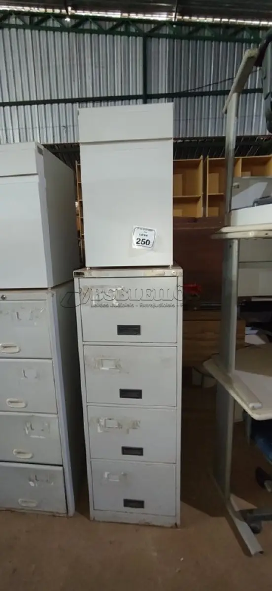 LOTE 250 - 01 ARQUIVO DE AÇO COM 04 GAVETAS E 01 ARMÁRIO BAIXO COM 01 GAVETA E SUPORTE PARA CPU. (NO ESTADO) ATENÇÃO! FAZER A VISITAÇÃO ANTES DE ARREMATAR, NÃO SABEMOS SE FUNCIONA, LEILÃO NÃO TEM GARANTIA E NEM DEVOLUÇÃO, SUJEITO A POSSÍVEIS AVARIAS VISÍVEIS/OCULTAS E/OU AUSÊNCIA DE COMPONENTES.