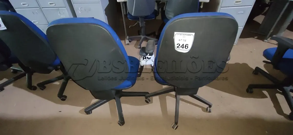 LOTE 246 - 02 CADEIRAS DE ESCRITÓRIO GIRATÓRIA. (NO ESTADO) ATENÇÃO! FAZER A VISITAÇÃO ANTES DE ARREMATAR, NÃO SABEMOS SE FUNCIONA, LEILÃO NÃO TEM GARANTIA E NEM DEVOLUÇÃO, SUJEITO A POSSÍVEIS AVARIAS VISÍVEIS/OCULTAS E/OU AUSÊNCIA DE COMPONENTES.