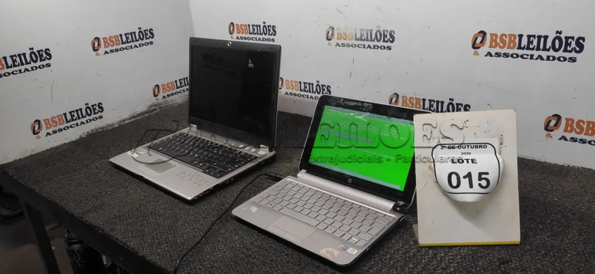 LOTE 015 - 01 NOTEBOOK MARCA POSITIVO E 01 NETBOOK MARCA HP SEM CARREGADOR. (NO ESTADO) ATENÇÃO! FAZER A VISITAÇÃO ANTES DE ARREMATAR, NÃO SABEMOS SE FUNCIONA, LEILÃO NÃO TEM GARANTIA E NEM DEVOLUÇÃO, SUJEITO A POSSÍVEIS AVARIAS VISÍVEIS/OCULTAS E/OU AUSÊNCIA DE COMPONENTES.