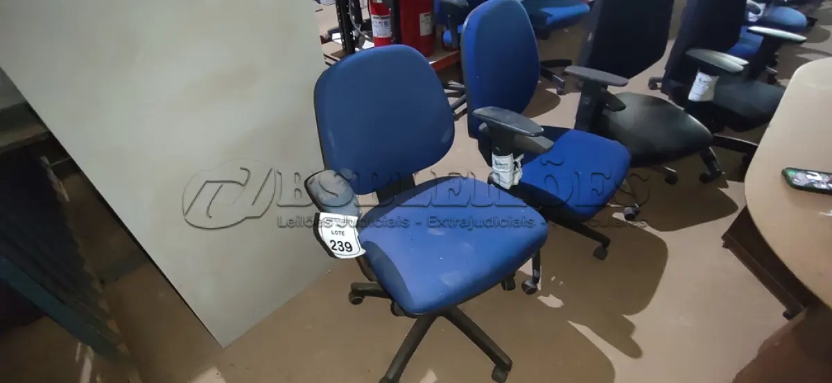 LOTE 239 - 02 CADEIRAS DE ESCRITÓRIO GIRATÓRIA. (NO ESTADO) ATENÇÃO! FAZER A VISITAÇÃO ANTES DE ARREMATAR, NÃO SABEMOS SE FUNCIONA, LEILÃO NÃO TEM GARANTIA E NEM DEVOLUÇÃO, SUJEITO A POSSÍVEIS AVARIAS VISÍVEIS/OCULTAS E/OU AUSÊNCIA DE COMPONENTES.