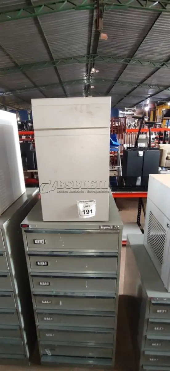 LOTE 191 - 01 ARQUIVO BAIXO DE AÇO COM 08 GAVETAS E 01 ARMÁRIO BAIXO COM 01 GAVETA E SUPORTE PARA CPU. (NO ESTADO) ATENÇÃO! FAZER A VISITAÇÃO ANTES DE ARREMATAR, NÃO SABEMOS SE FUNCIONA, LEILÃO NÃO TEM GARANTIA E NEM DEVOLUÇÃO, SUJEITO A POSSÍVEIS AVARIAS VISÍVEIS/OCULTAS E/OU AUSÊNCIA DE COMPONENTES.