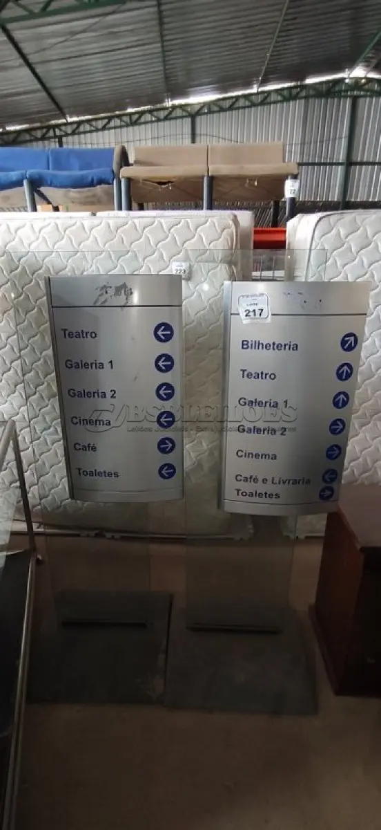 LOTE 217 - 02 PLACAS DE SINALIZAÇÃO. (NO ESTADO) ATENÇÃO! FAZER A VISITAÇÃO ANTES DE ARREMATAR, NÃO SABEMOS SE FUNCIONA, LEILÃO NÃO TEM GARANTIA E NEM DEVOLUÇÃO, SUJEITO A POSSÍVEIS AVARIAS VISÍVEIS/OCULTAS E/OU AUSÊNCIA DE COMPONENTES.